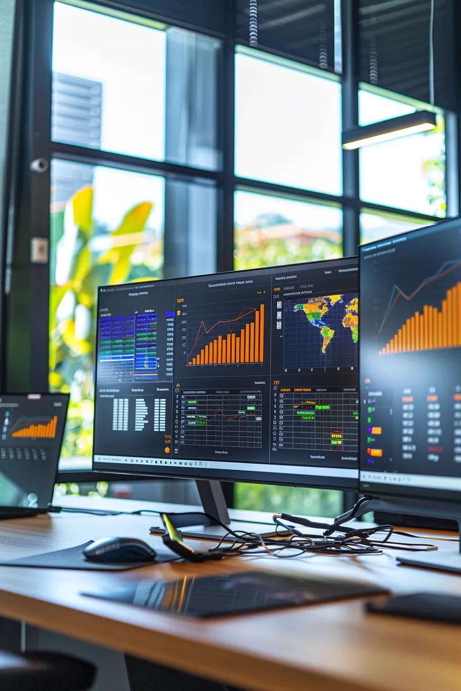 a modern office environment displaying a sleek, digital dashboard with vibrant graphs and statistics depicting average roof repair costs and trends, emphasizing the data-driven decision-making process for homeowners and contractors.