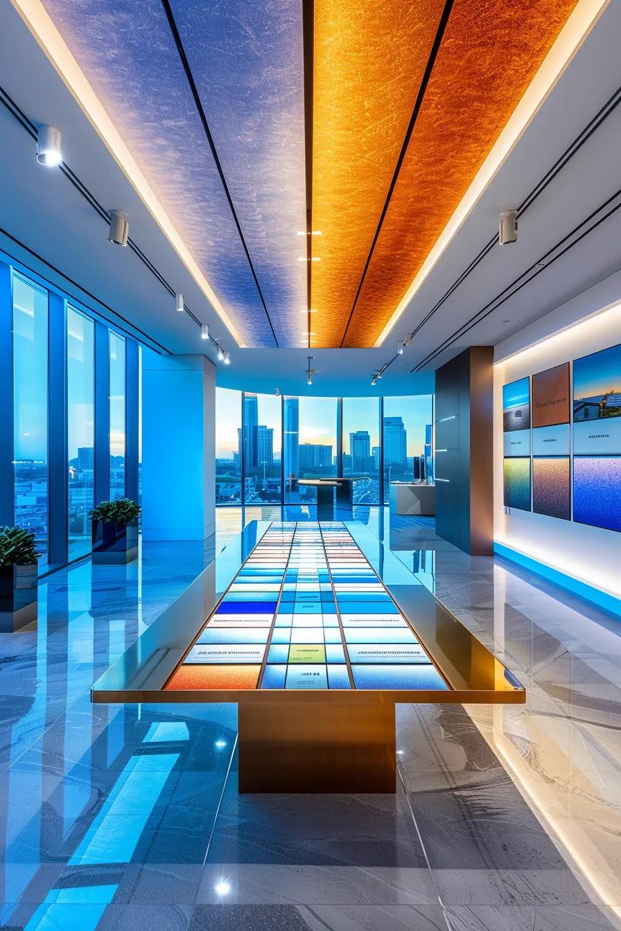 a sleek and modern office setting showcases a detailed comparison chart of various roof repair materials, with an emphasis on their expected lifespans, presented against a backdrop of clean blues and whites, illuminated by soft, targeted lighting that highlights the textures and finishes of the materials.