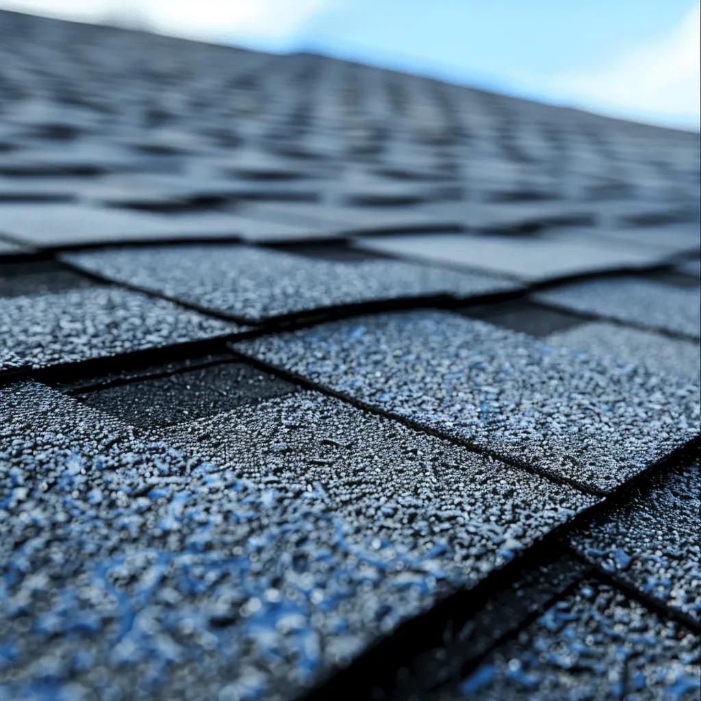 Close-up of asphalt shingles showcasing their layered design for waterproofing