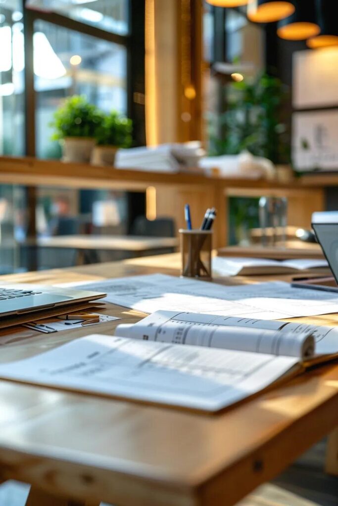 a meticulously organized seasonal roof maintenance checklist displayed on a sleek, modern desk, surrounded by high-quality roofing materials, with soft, diffused lighting accentuating the clean lines and neutral color palette of the professional environment.