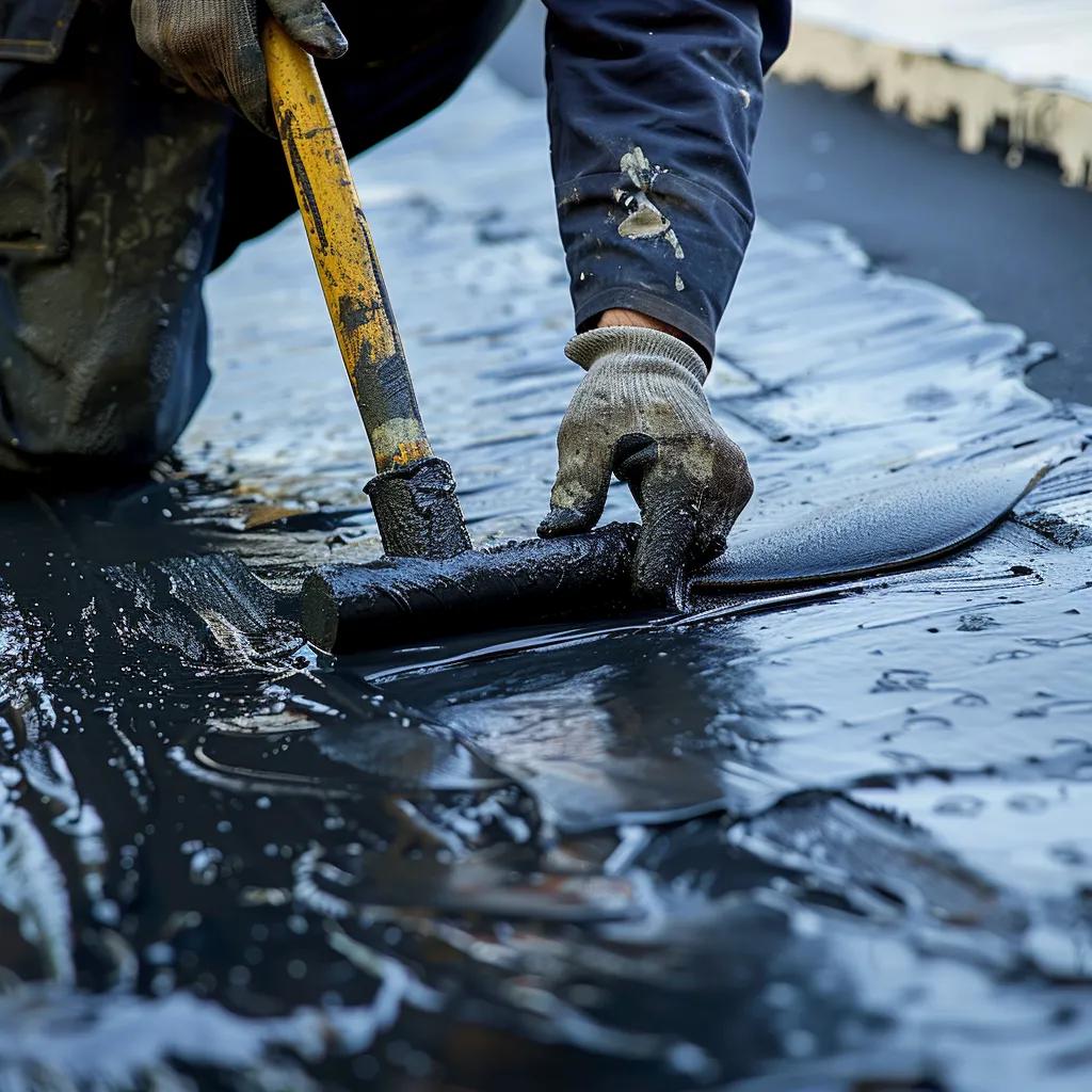 Professional applying liquid rubber coating to a roof for waterproofing