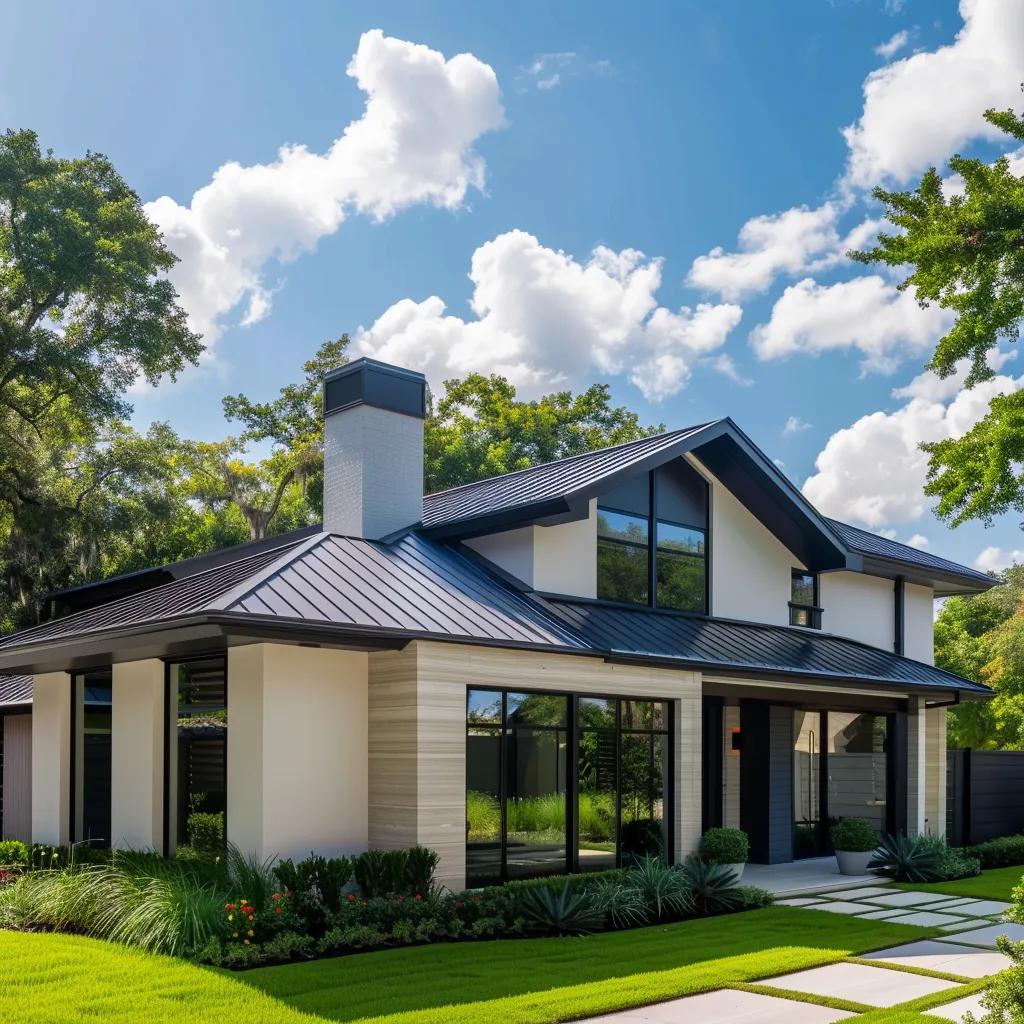 Modern home with a metal roof highlighting water resistance and durability