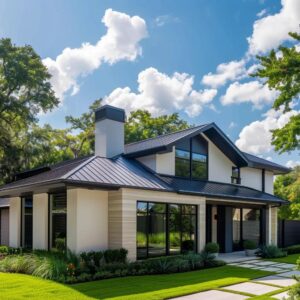 Modern home with a metal roof highlighting water resistance and durability