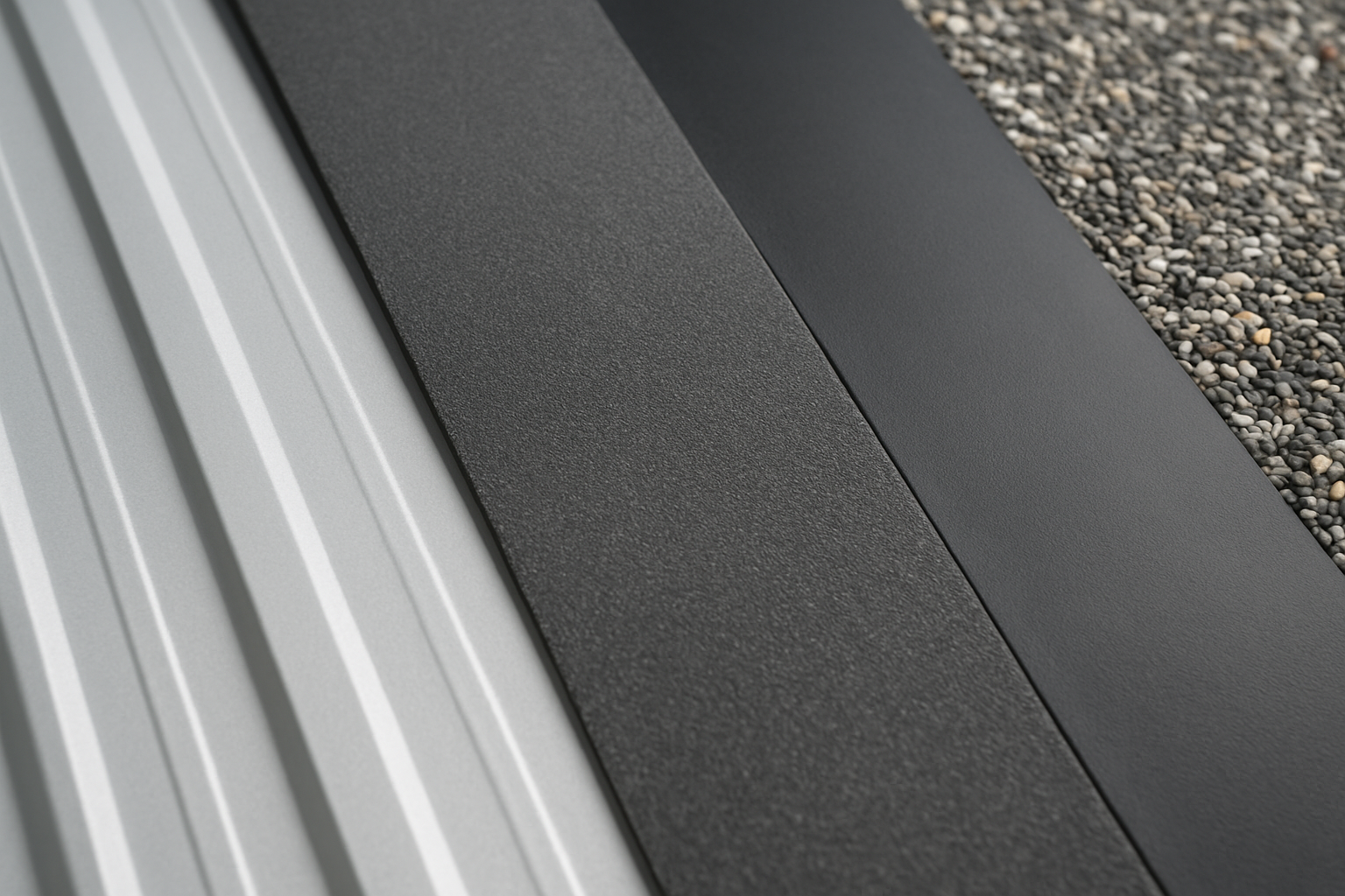 Close-up of different commercial roofing materials displayed side by side for comparison