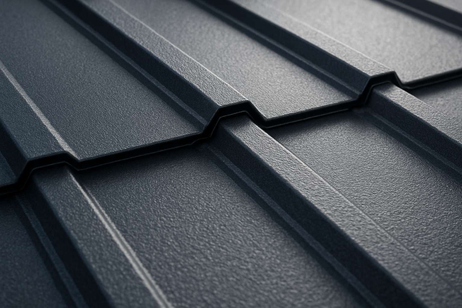 Close-up of a metal roof panel showcasing its textured surface and interlocking seams that provide strength against harsh weather