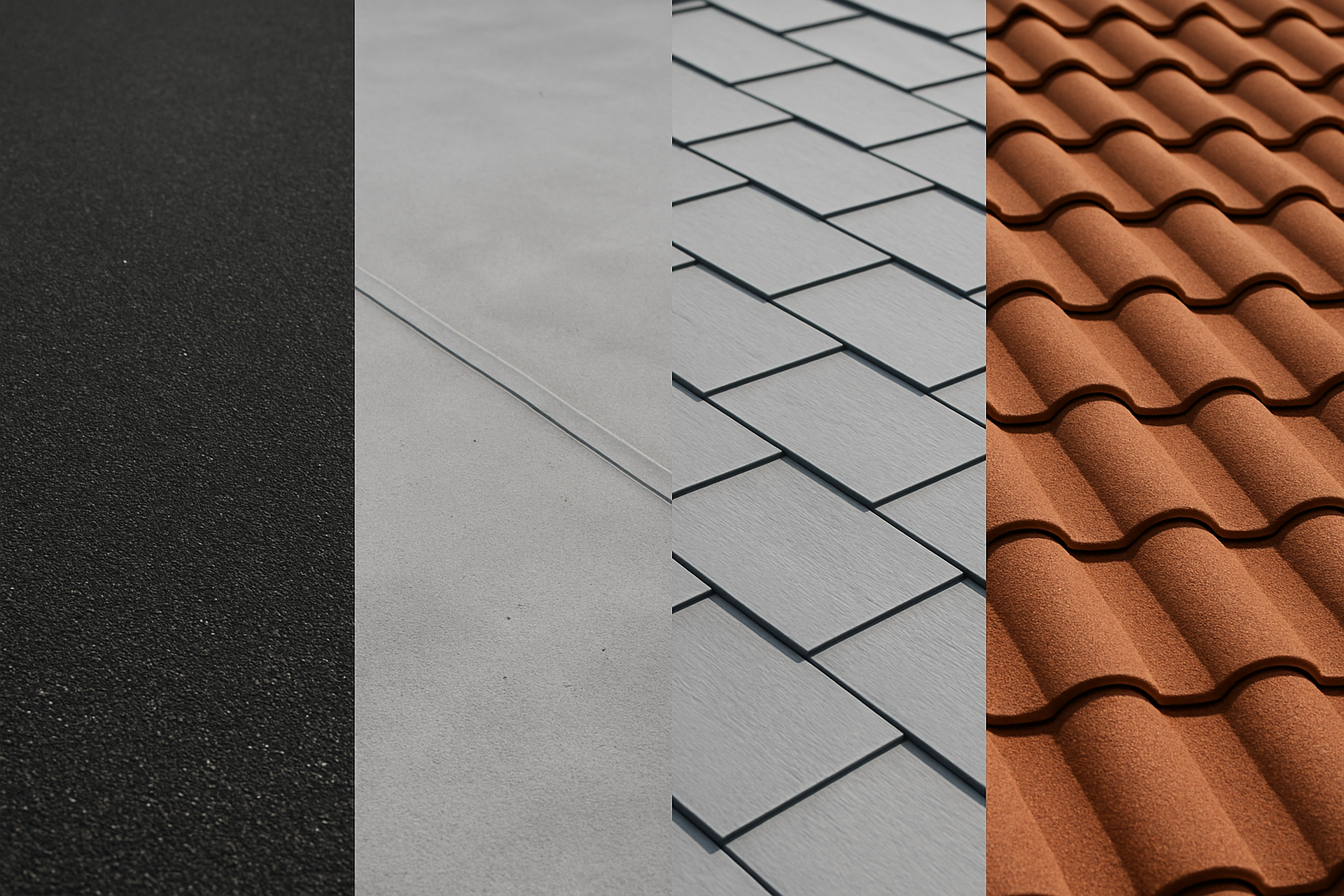 A side-by-side comparison of different commercial roofing materials, highlighting texture and color differences